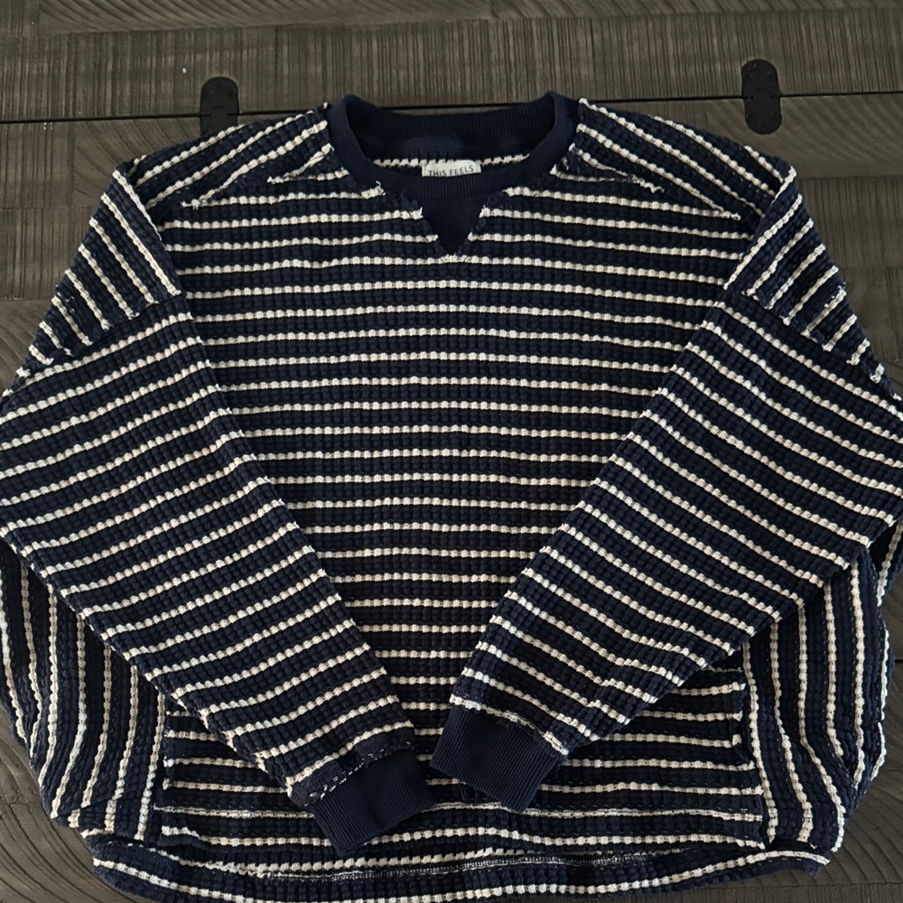 American Eagle Outfitters Striped Oversized Waffle-knit Long Sleeve